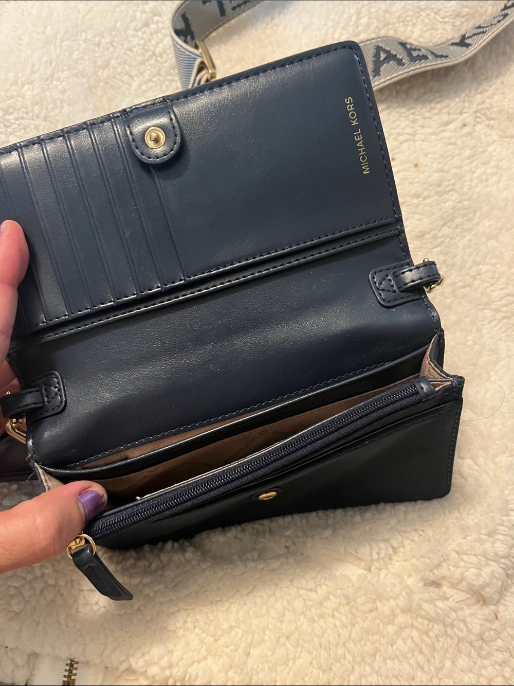 Michael Kors Navy Leather Crossbody with Branded Strap - Picture 5 of 5